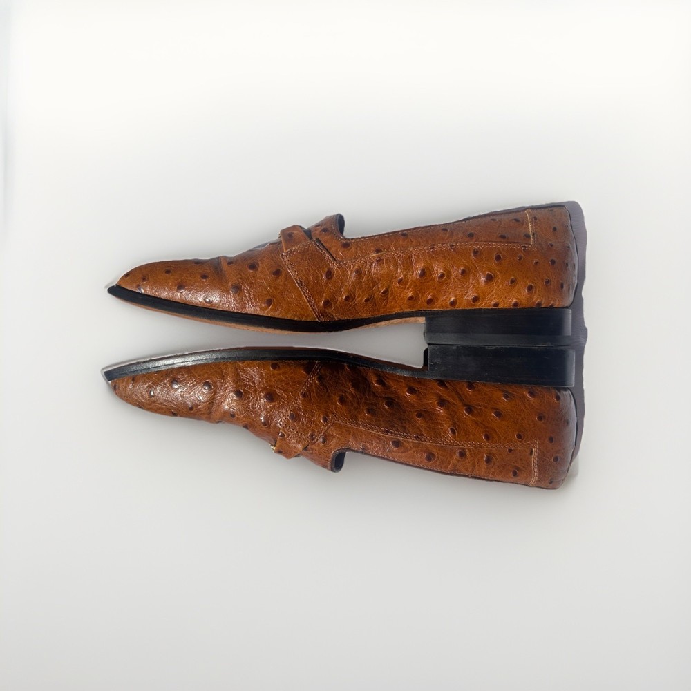 Vintage Brown Ostrich Leather Horsebit Loafers / Men’s 10 / Giorgio Brutini