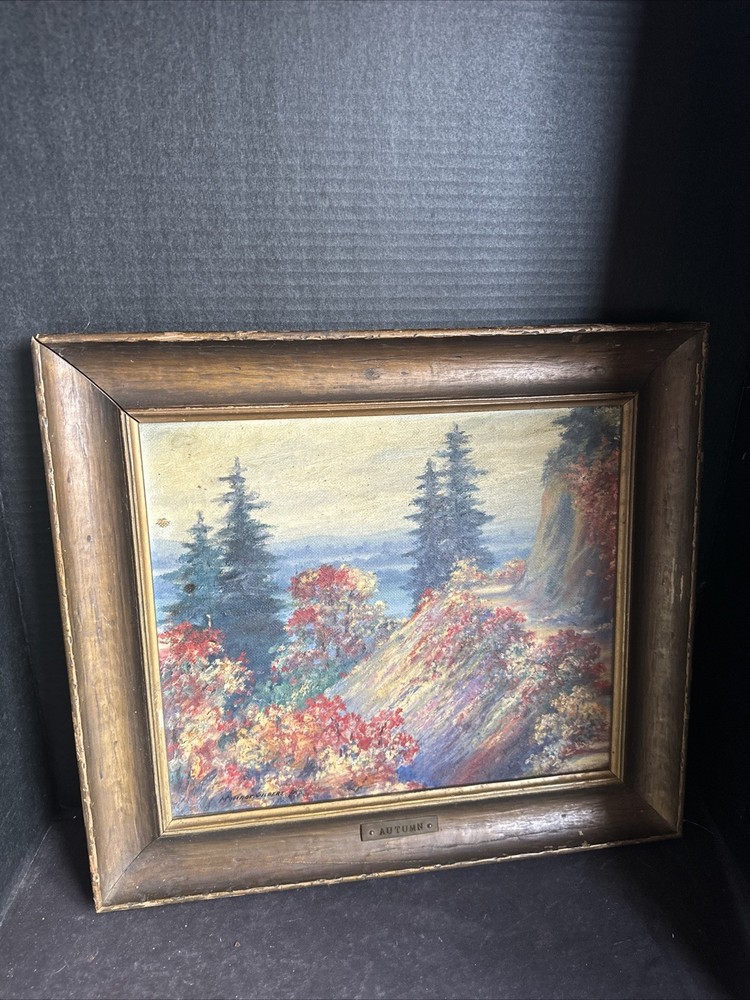 Vintage Framed Autumn Landscape Oil Painting Signed Monard Curren 16x18 #P