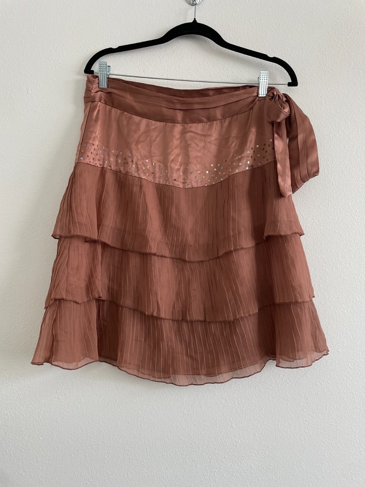 Vintage y2k Forever 21 Skirt Womens M Silk Pleated Ruffle Sequin boho Fairy