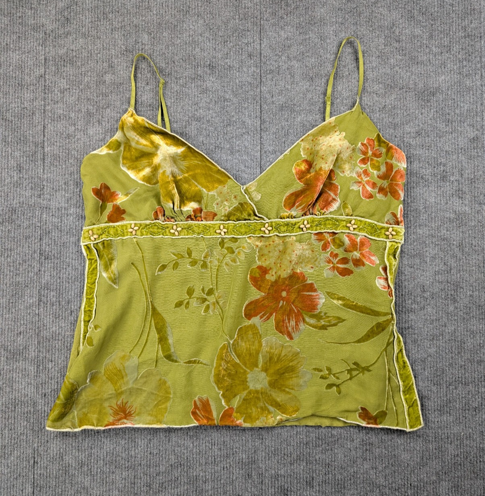 Vintage Silk Baydoll Tank Womens medium Y2K Velvet Burnout Floral Garden Fairy