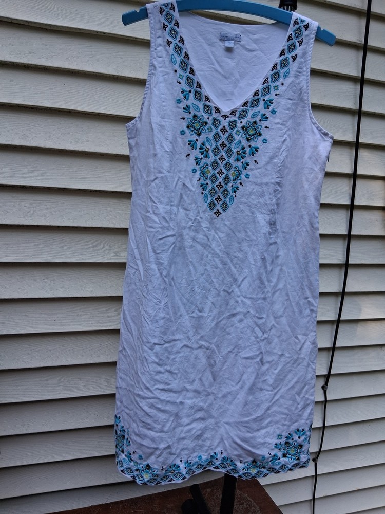 J. Jill 100% Linen Embroidered Dress Size Small