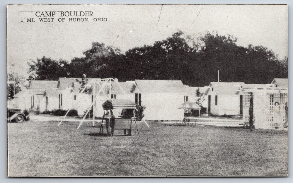 Huron Ohio~Camp Boulder~Cabins~1950s B&W Postcard