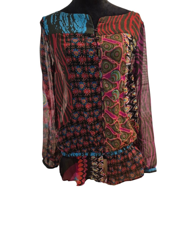 Desigual Size 42 10/12 Fine Chiffon Sheer Layering Tunic Top Whimsigoth Festival