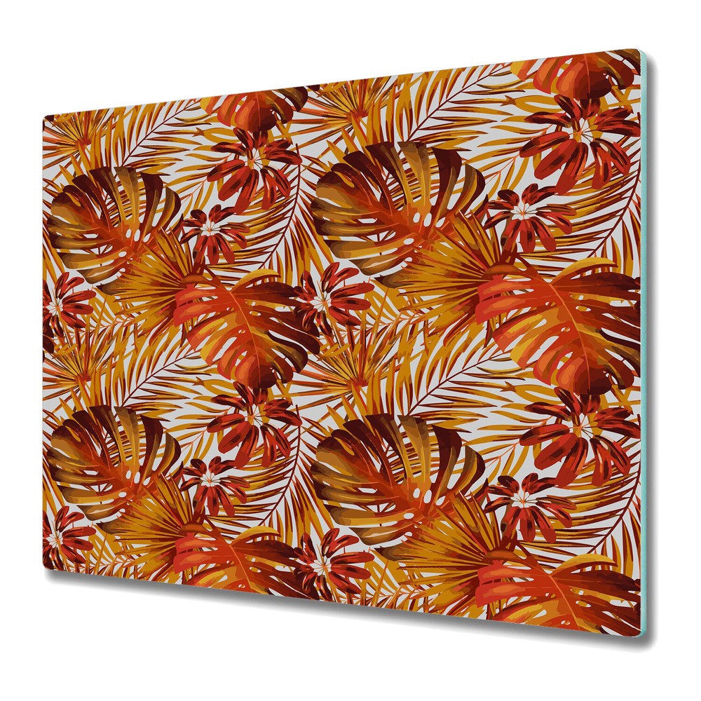 Glass Chopping Board Fiery flowers Tropical Floral Palm Leaves 60x52