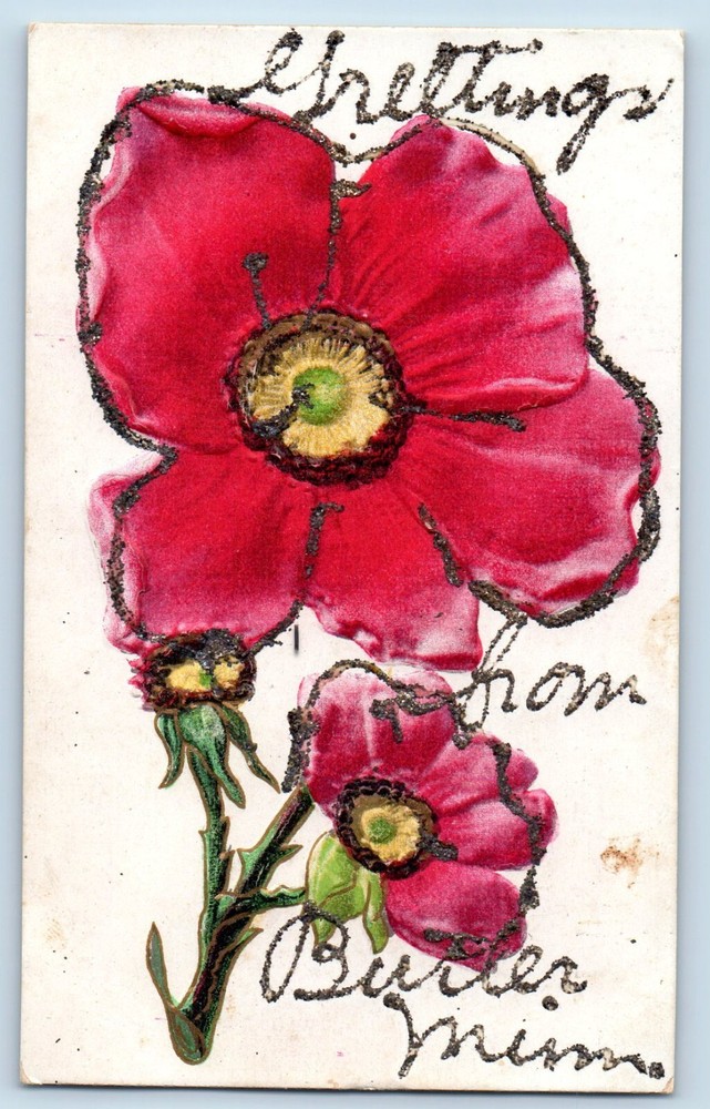 Butler Minnesota Postcard Flower Glitter Embossed c1910 Vintage Antique Unposted