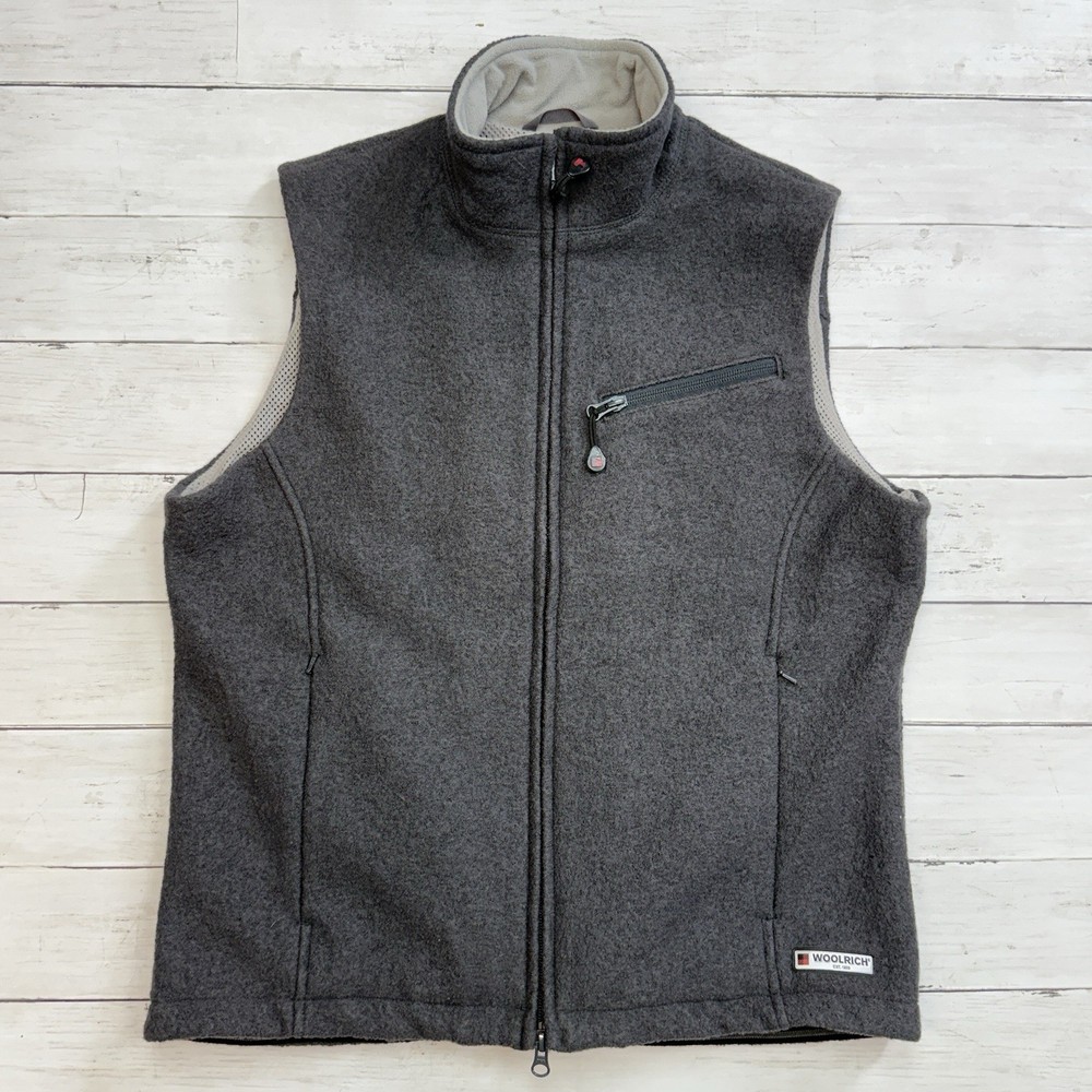Woolrich Women’s Medium Cinder 100% Wool Zip Vest Zip Pockets, Fleece Collar