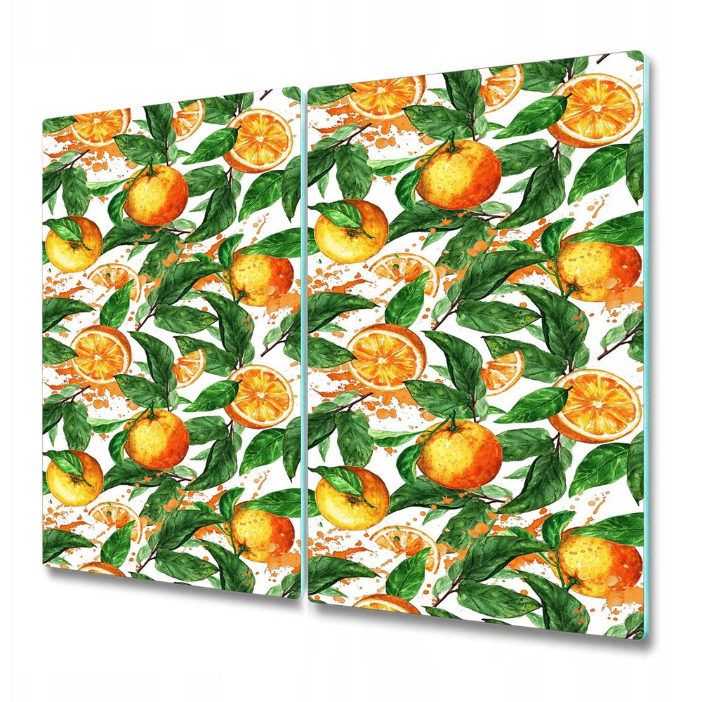 Glass Kitchen Chopping Board Worktop Saver Oranges Leaves Watercolour 2x30x52