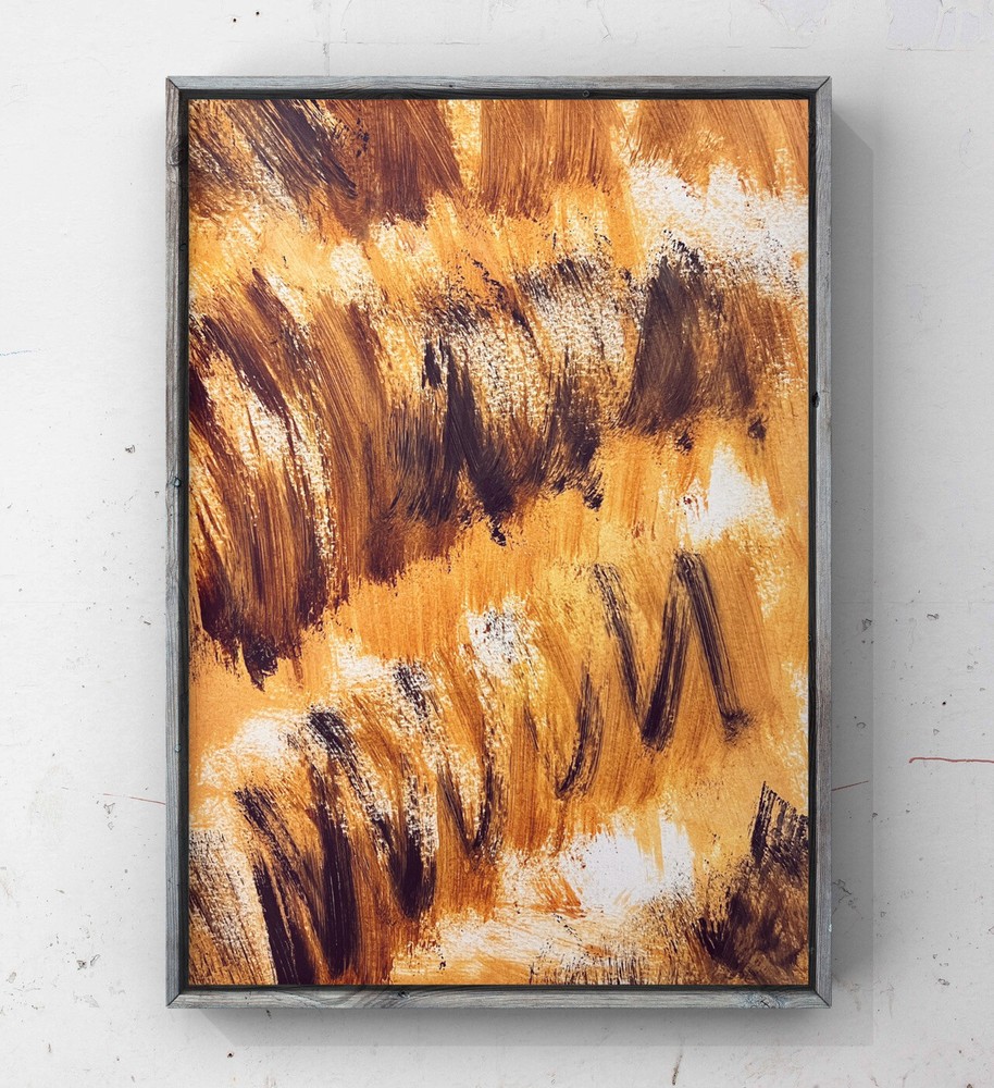 Abstract Wavy zigzag artwork Modern contemporary oil painting Orange Black Art