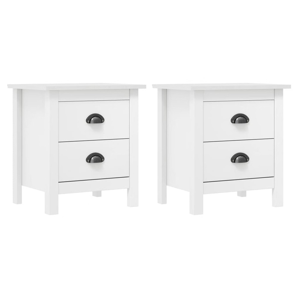 Bedside Cabinet Set of 2 White Solid pine wood Medium