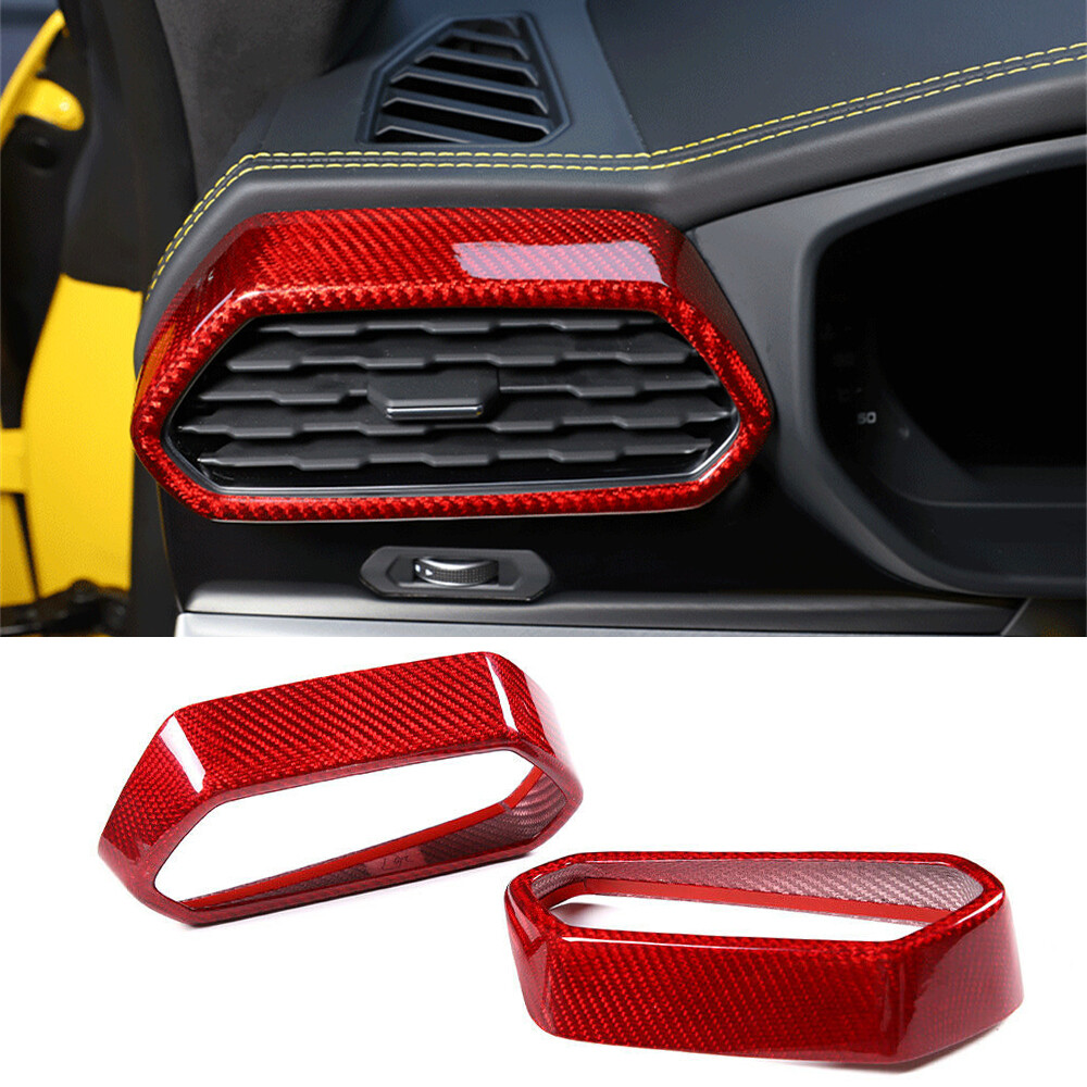 2×Red Carbon Fiber Side Air Vent Outlet Cover Fit For LAMBORGHINI URUS 2018-2021