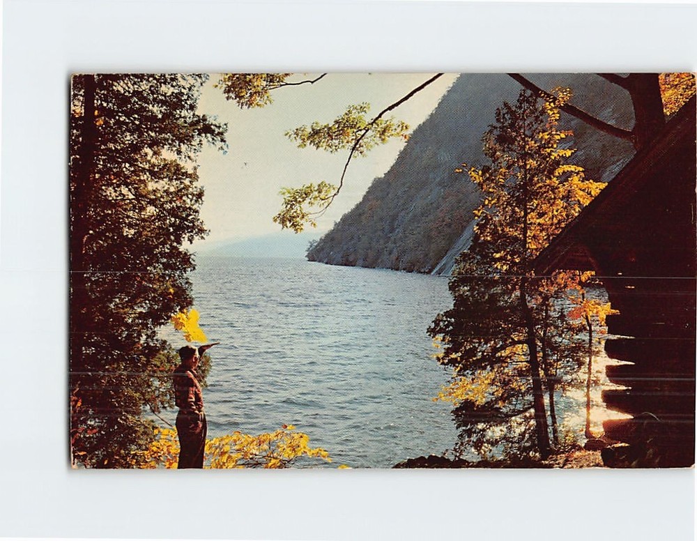 Postcard Rogers' Rock Mountain on Lake George New York USA