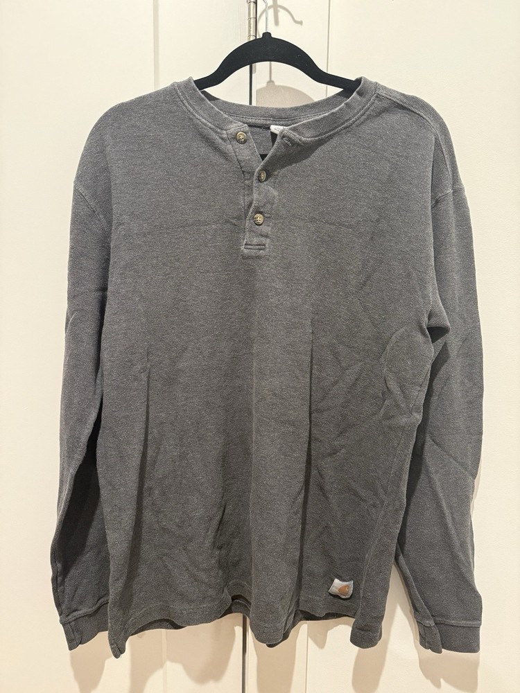 Carhartt Sweater Mens Large Long Sleeve Crew Neck Pullover Henley Gray
