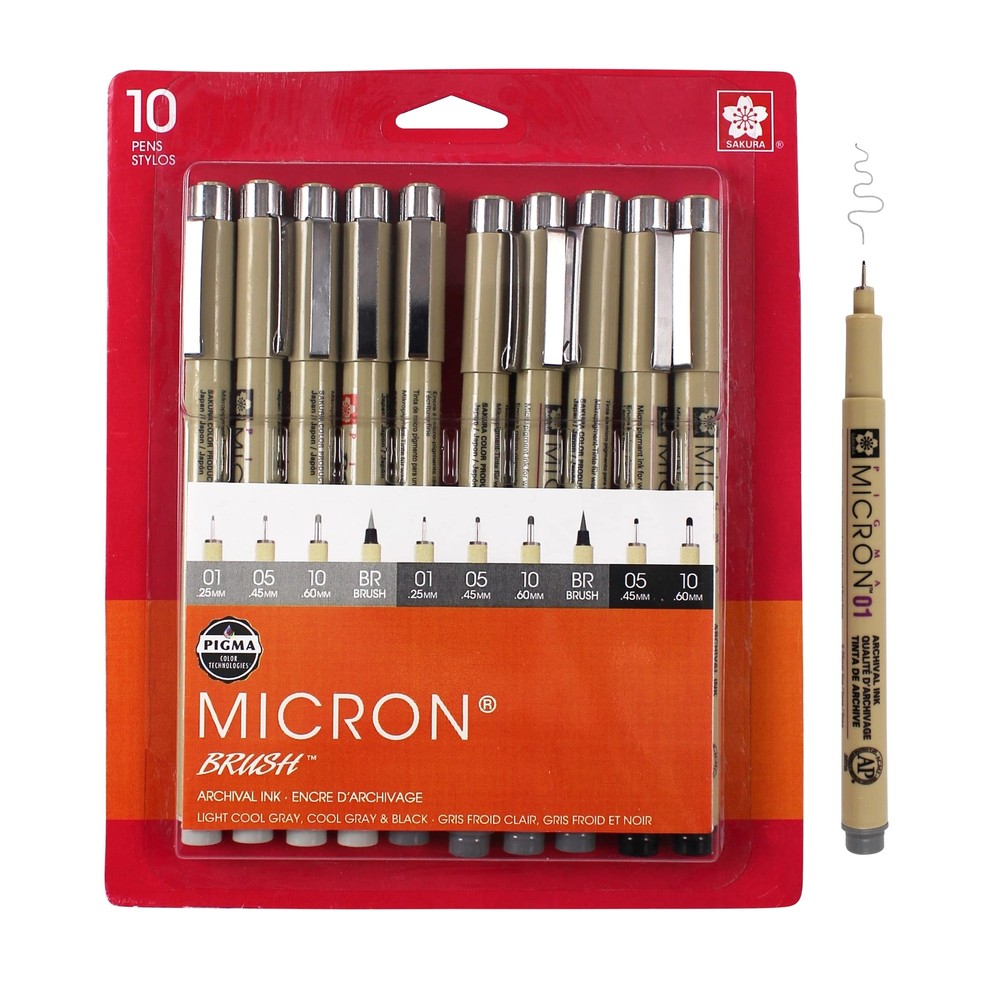 SAKURA Pigma Micron Fineliner Pens - Archival Black and Gray Ink Pens - Pens ...