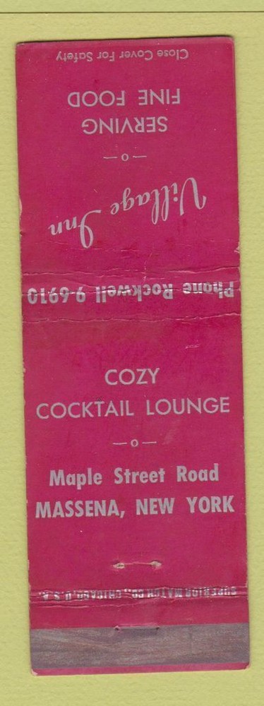 Matchbook Cover - Village Inn Massena NY WEAR