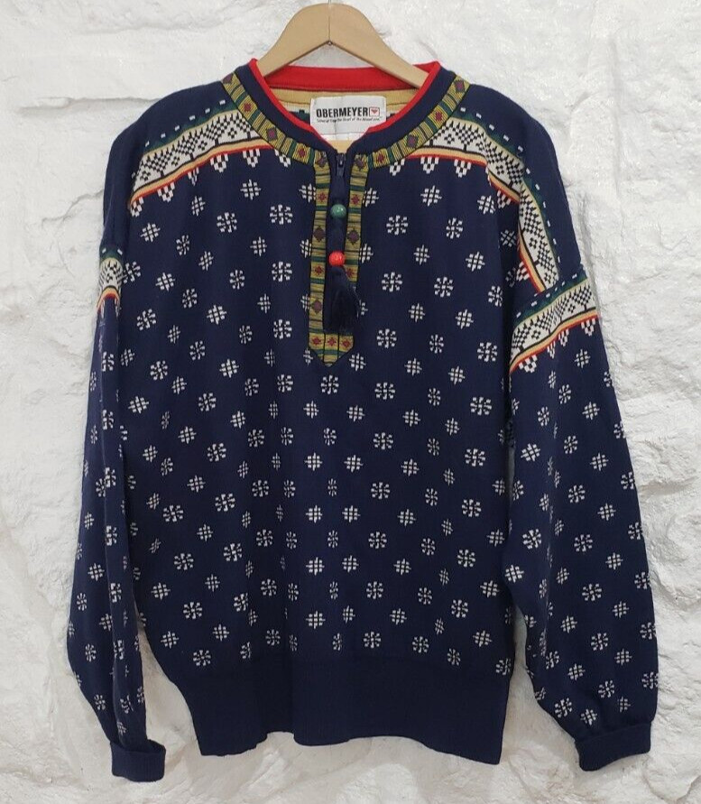 Vintage Obermeyer Covet Wool Ski Sweater Pullover Zip Women's Sz XL