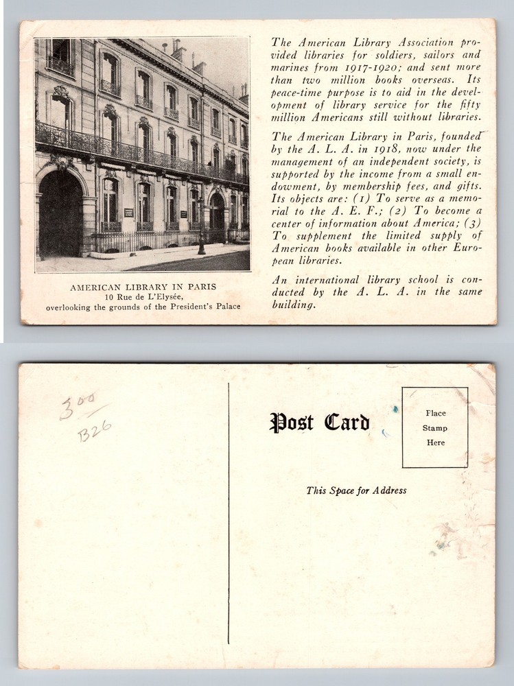 Paris, France, Library 10 Rue de l’Elysée President’s Palace Vintage Postcard