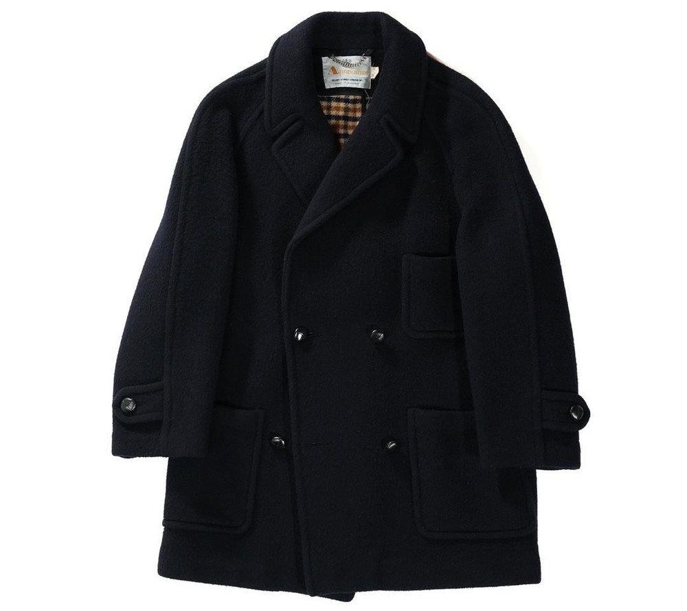 Aquascutum Wool Coat Asian fit M 38 US size S Dark Navy Authentic Men's Used