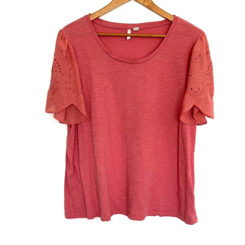 Cato Shirt Women's XL Coral Eyelet Short Sleeve Casual Pullover Blouse Top