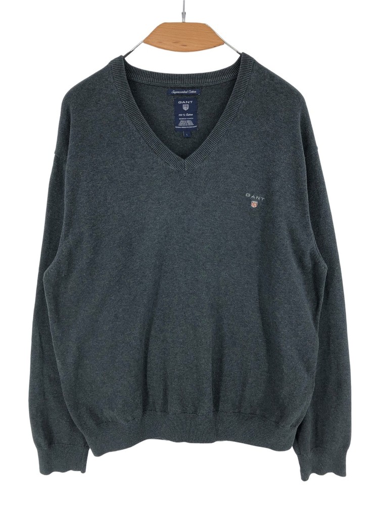 GANT Men Supercombed Cotton V-Neck Jumper Pullover Sweater Size L