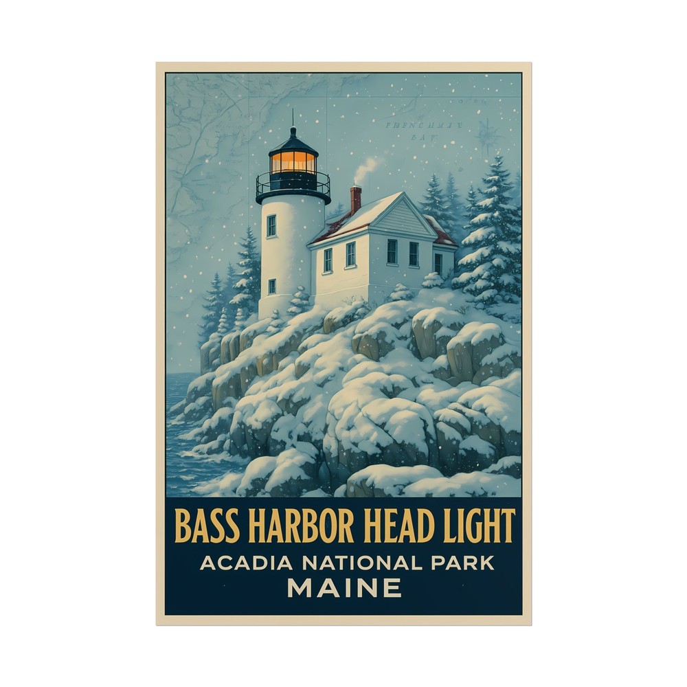 Acadia National Park Rolled Poster Wall Art Bass Head Light Lighthouse Maine-image
