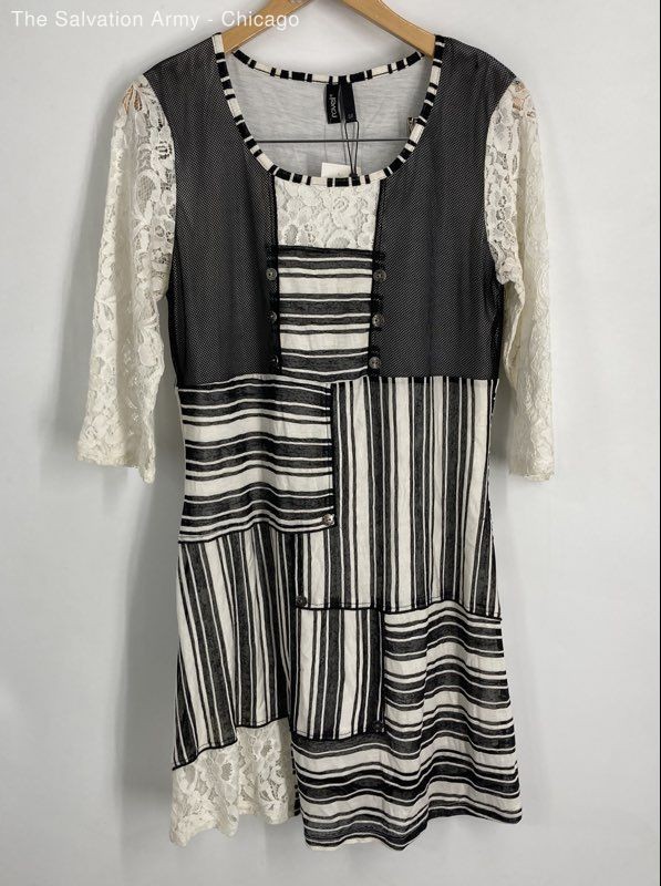 Ravel Womens Black White Striped Scoop Neck 3/4 Sleeve Mini Dress Size Small