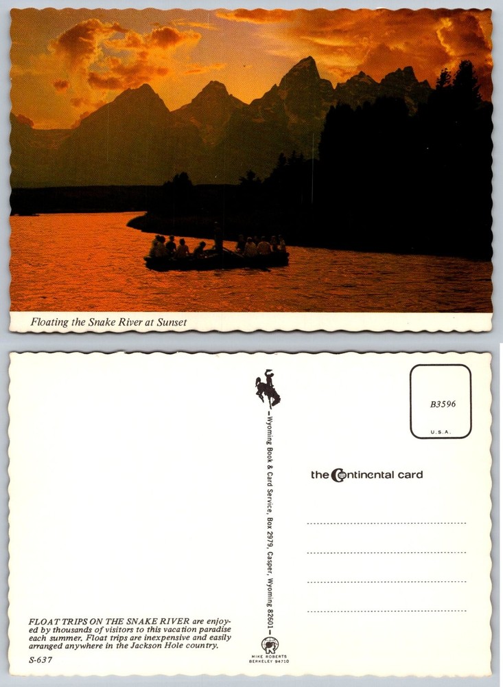 Vintage Snake River Sunset Float Trip Postcard Wyoming Grand Teton Mountains