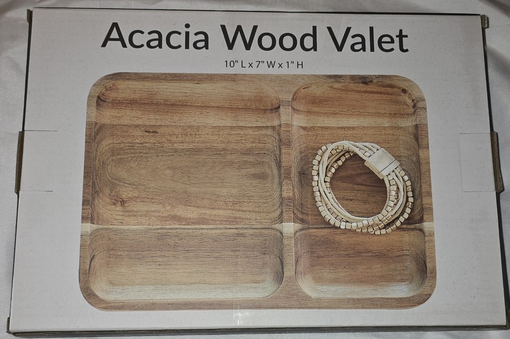 Acacia Wood Valet Tray 10x7x1 Inch Eco-Friendly Desk Organizer-image
