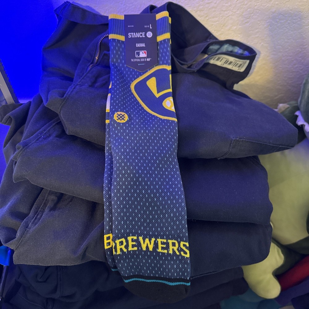 Stance x MLB Milwaukee Brewers BP Jersey MIL Casual Poly Blend Crew Men's LARGE