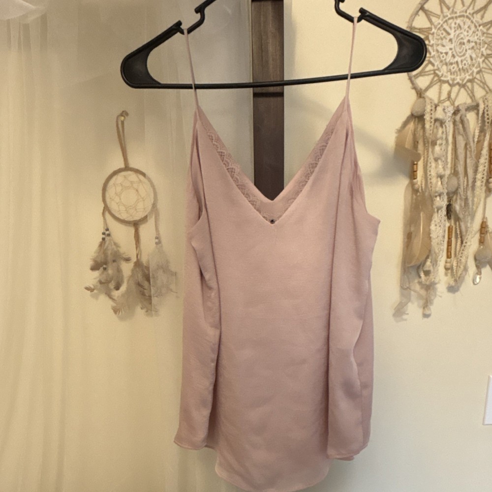 EXPRESS Women's Pink Lace Trim Camisole Tank Sleeveless Top V-Neck M
