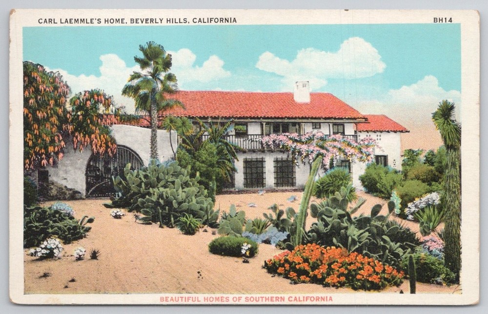 Carl Laemmle's Home Beverly Hills California Linen Postcard 1930s Tichnor