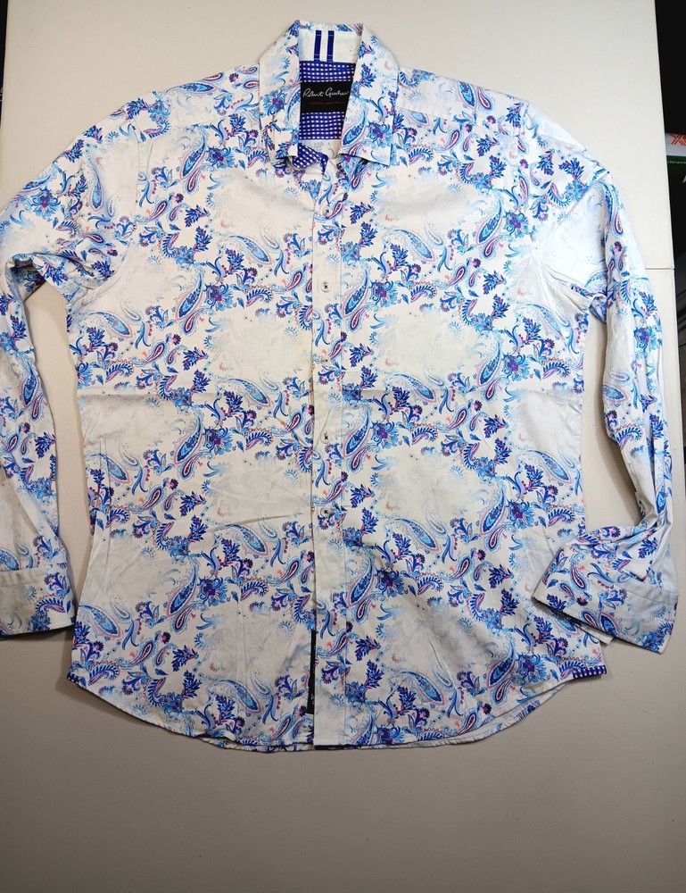 Robert Graham Bernay Blue Floral Button Down Shirt Classic Fit Mens Size L