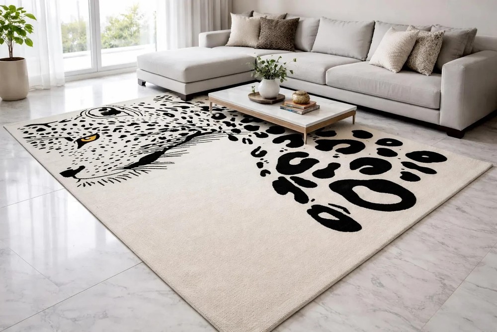 Leopard Face Hand Tufted Rug – Modern Animal Print Area Rug, New Zealand Wool