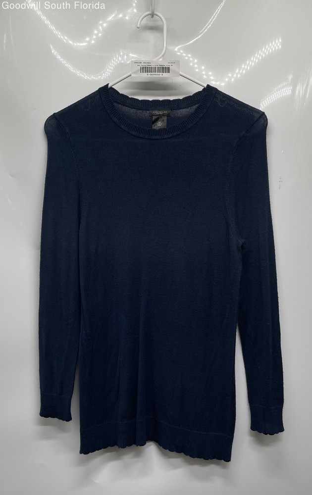 Ann Taylor Womens Blue Knitted Long Sleeve Crew Neck Pullover Sweater Size XS