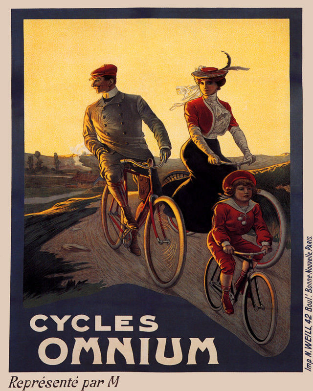 POSTER BICYCLE OMNIUM CYCLES FAMILY BIKE RIDING CYCLING VINTAGE REPRO FREE S/H