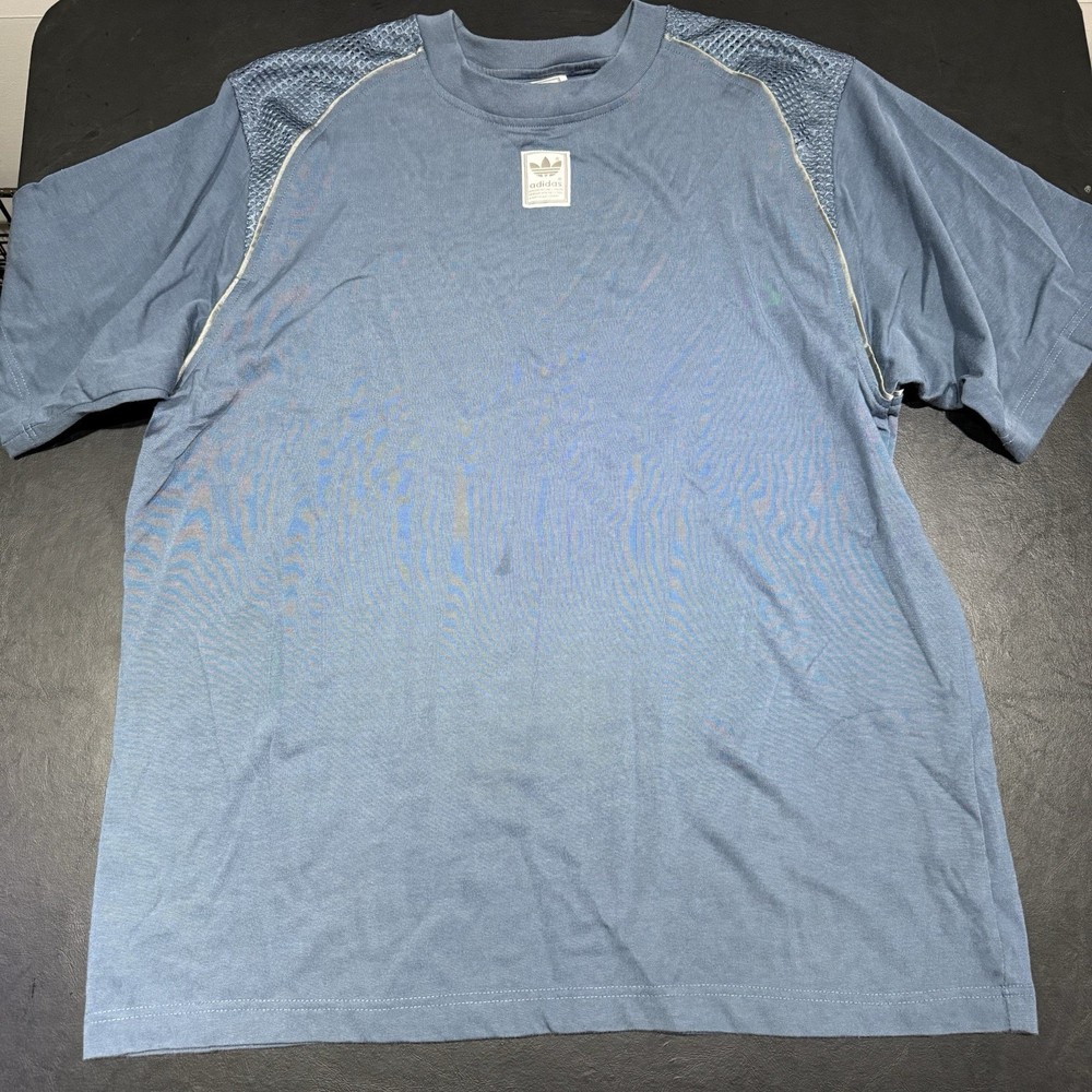 Vintage Adidas 90s T-Shirt Men L Blue Y2K Heavyweight Crewneck Mesh Soccer Logo