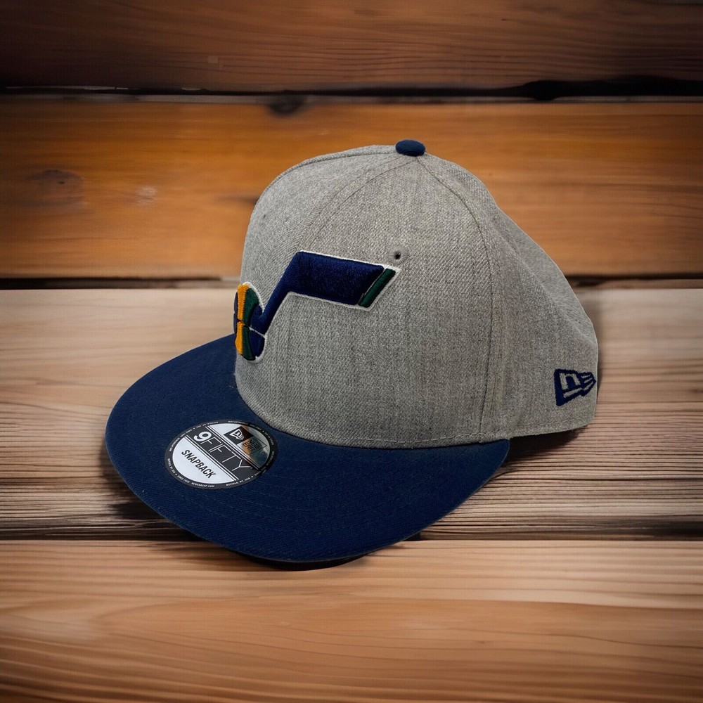 Utah Jazz Basketball Flat Brim Gray Navy Blue SnapBack New Era Baseball Hat Cap
