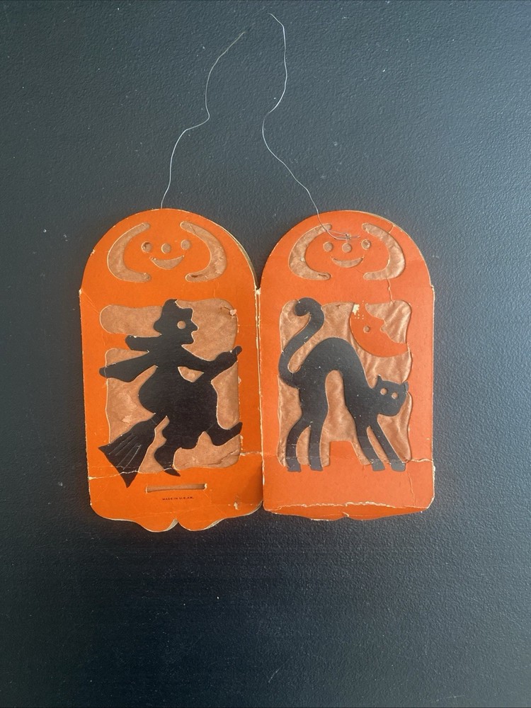 Vintage Halloween Beistle USA Diecut Lantern Vintage Cardboard Tissue Paper