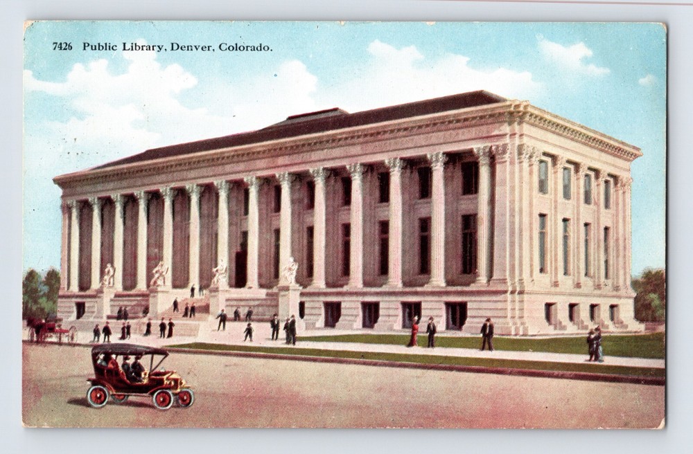 Postcard Colorado Denver CO Public Library Car Auto 1911 Posted Divided Back