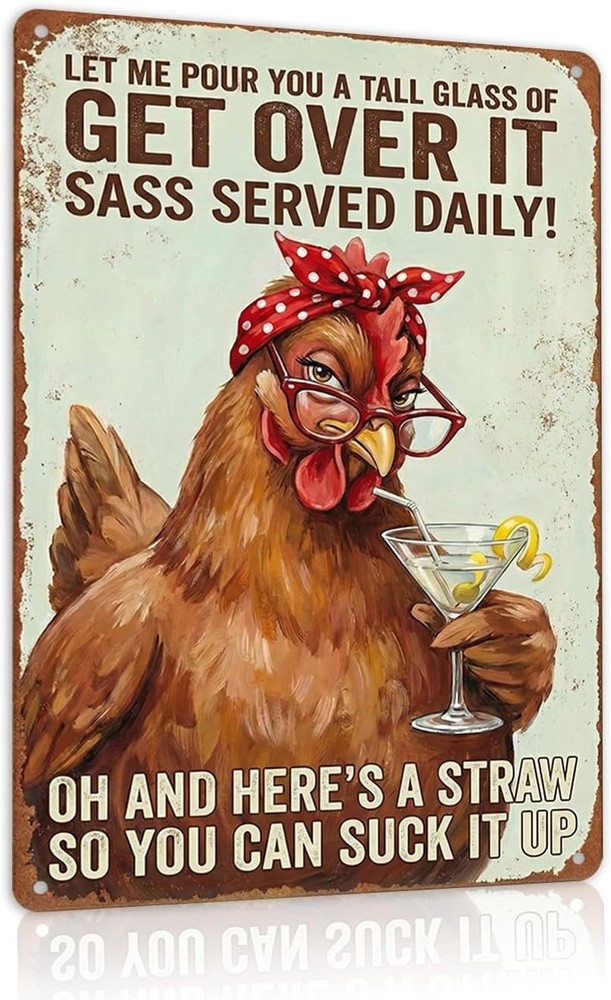 Sassy Chicken Metal Sign 8x12 Aluminum - Funny Farmhouse Kitchen Wall Decor - Ge