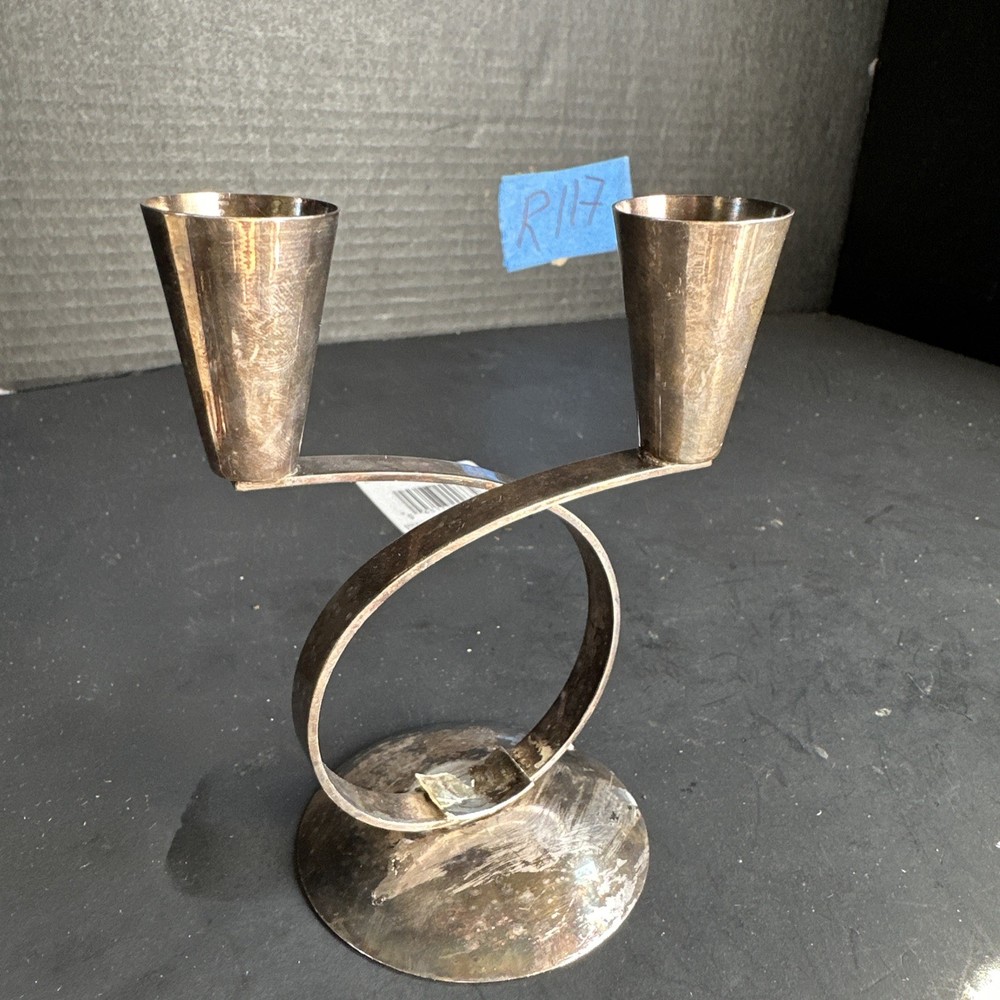 Vintage Danish Modern Silverplated Denmark Candle Holder MCM 5”#R117