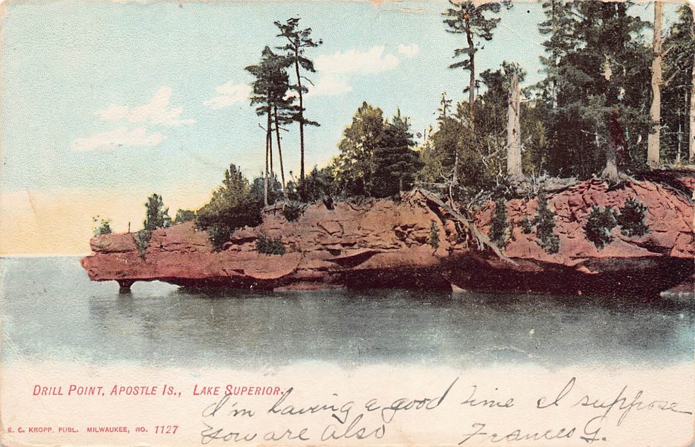 Drill Point Apostle Islands Lake Superior Wisconsin Bayfield Vtg Postcard A56