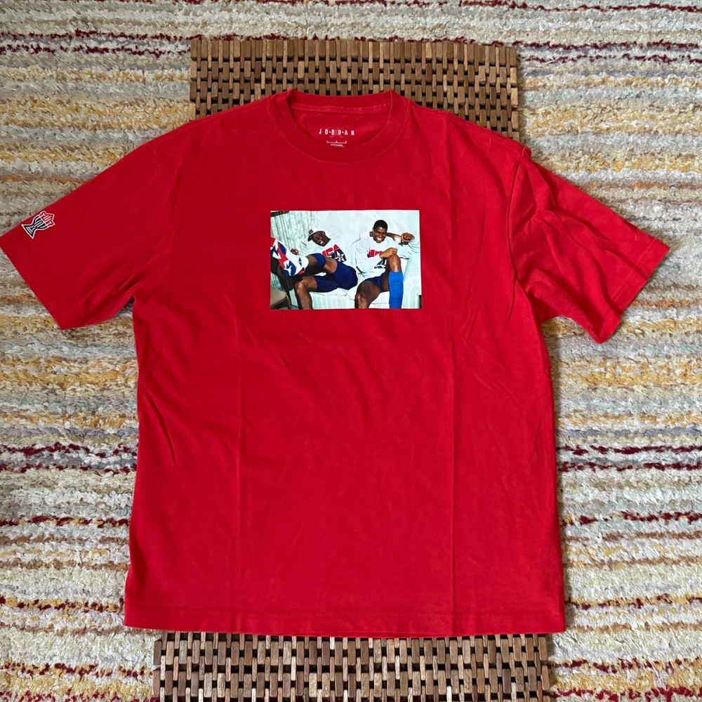 Nike Air Jordan x Magic Dream Team USA Crew Neck Tee T Shirt Red Large L