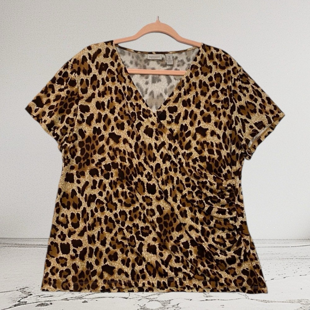 Chico’s Animal Print Faux Wrap Top Size 3 Women’s XL Comfy Jersey Stretch