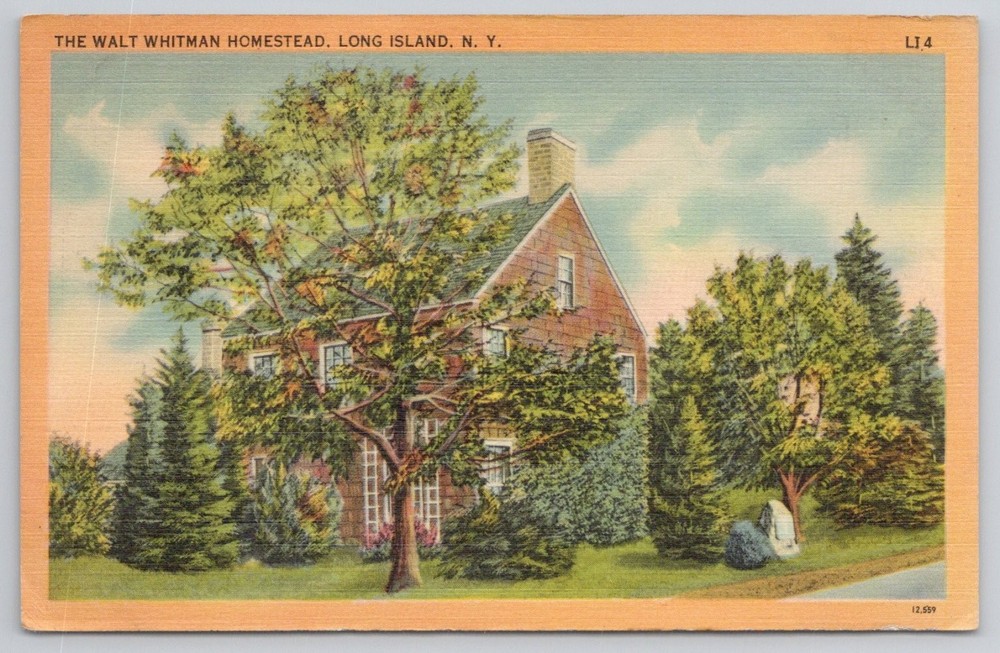 Walt Whitman Homestead Melville Long Island NY Linen Postcard Tomlin Art
