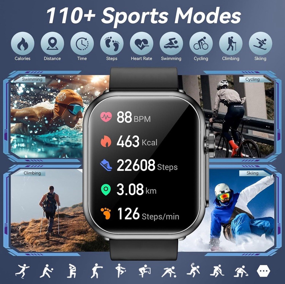 Jacoosa K62 Smartwatch for Men Women 1.85 HD Touch 1000mAh 100-Day Battery