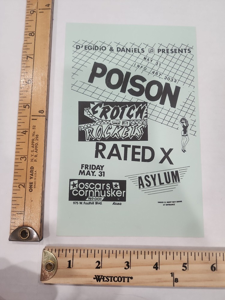 ORIGINAL LA Azusa 1985 Concert Flyer Handbill Poison Bret Michaels