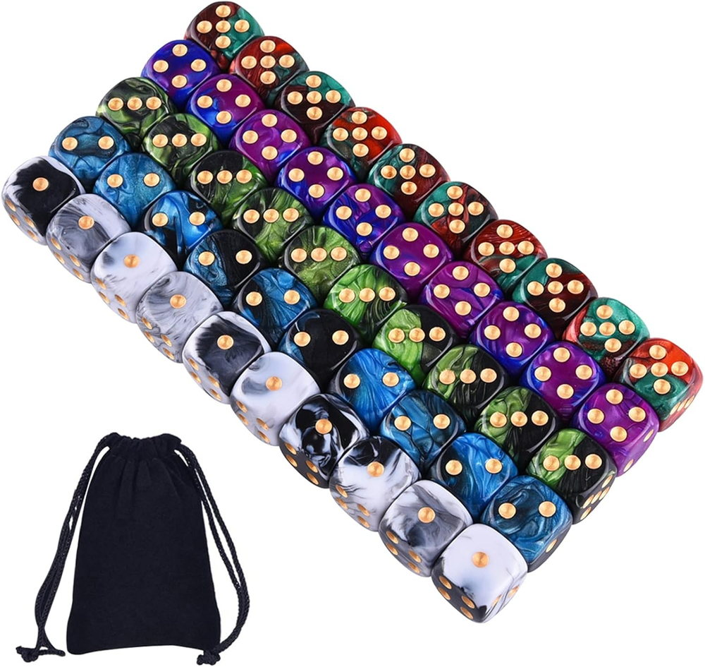 50 Pieces 6 Sided Game Dice Set 5 Two Tone Colors Dice with Gold Pips round Corn