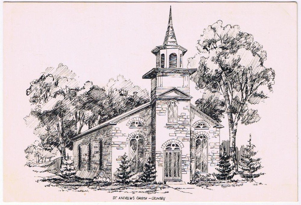 Postcard St Andrews Anglican Church Grimsby Ontario Line Drawing
