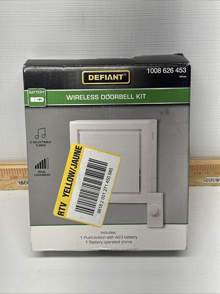 Defiant Wireless Battery-Powered Doorbell Kit with Push Button and Chime B11
