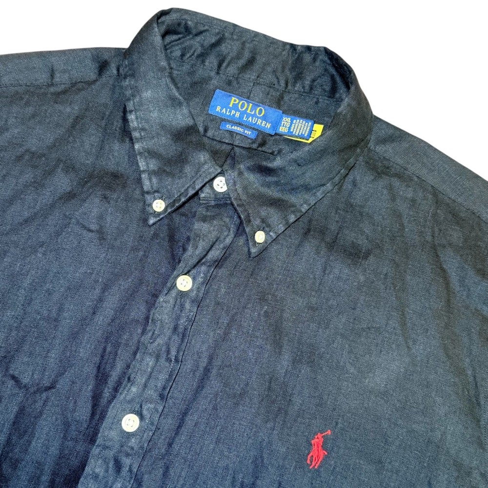 Polo Ralph Lauren Mens XXL Black Linen Short Sleeve Button Down Shirt Classic